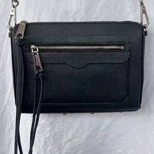 Rebecca Minkoff Avery Leather Crossbody Purse Chain Light Black Silver Hardware